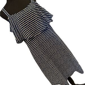 Navy and White Striped Midi Dress